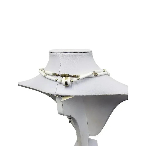 Vintage Small Rectangle Circular Plastic Beads – White Necklace – 47 inches - Picture 2 of 2